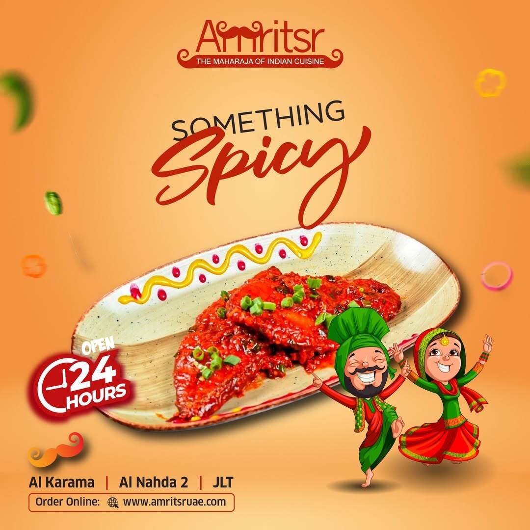 A Fusion Feast for Your Taste Buds! Dive into the rich, spicy flavors of our Fish in Schezwan Sauce. Perfectly cooked, perfectly irresistible – only at Amritsr Restaurant, Dubai! Al Nahda- +971 58 1100 (1)
